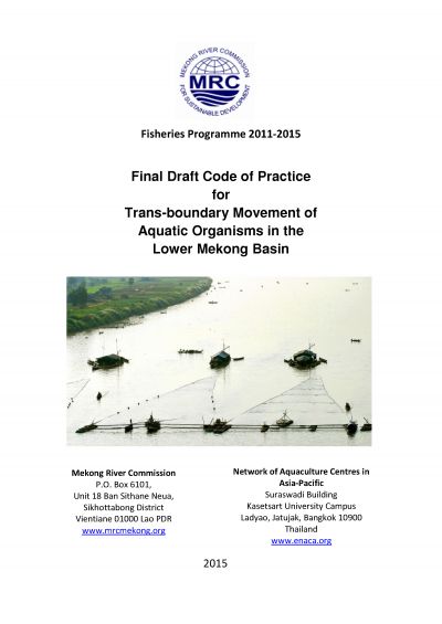 Regional code of practice for movement of aquatic organisms in the lower Mekong basin