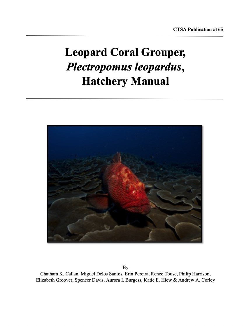 Leopard Coral Grouper, Plectropomus leopardus, Hatchery Manual